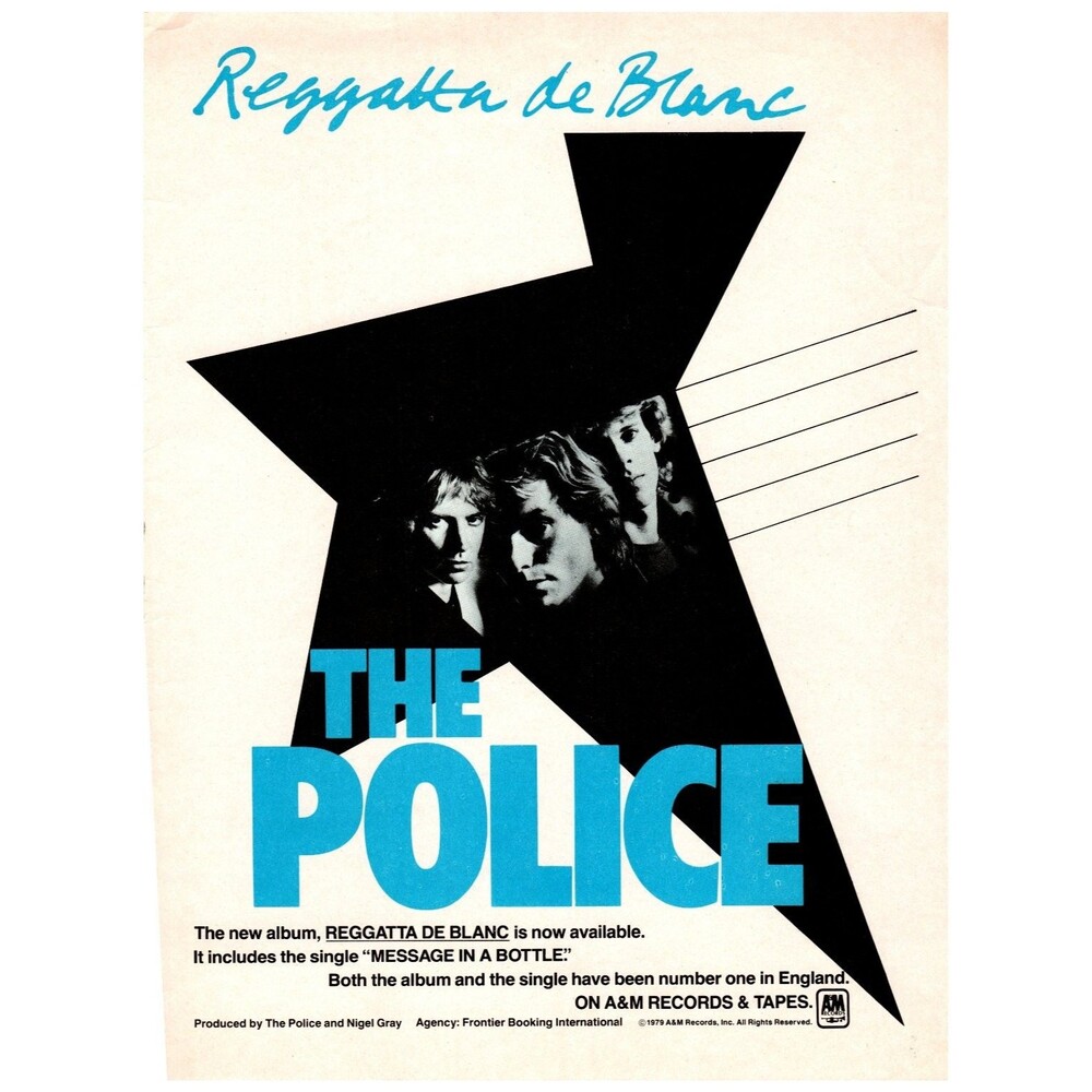 The Police Reggatta de Blanc 1979 A&M Records Promo Ad Message in a Bottle